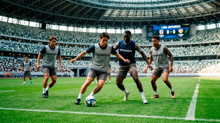 Jugadores de diferentes nacionalidades en un campo de fútbol de la J-League