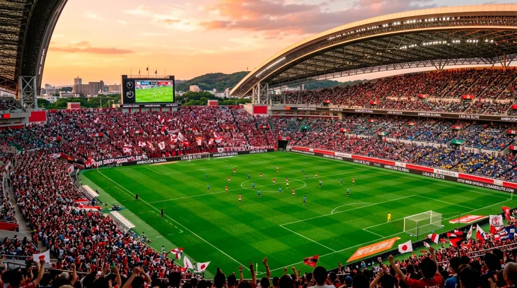Panorámica de un estadio de fútbol japonés moderno de la J-League