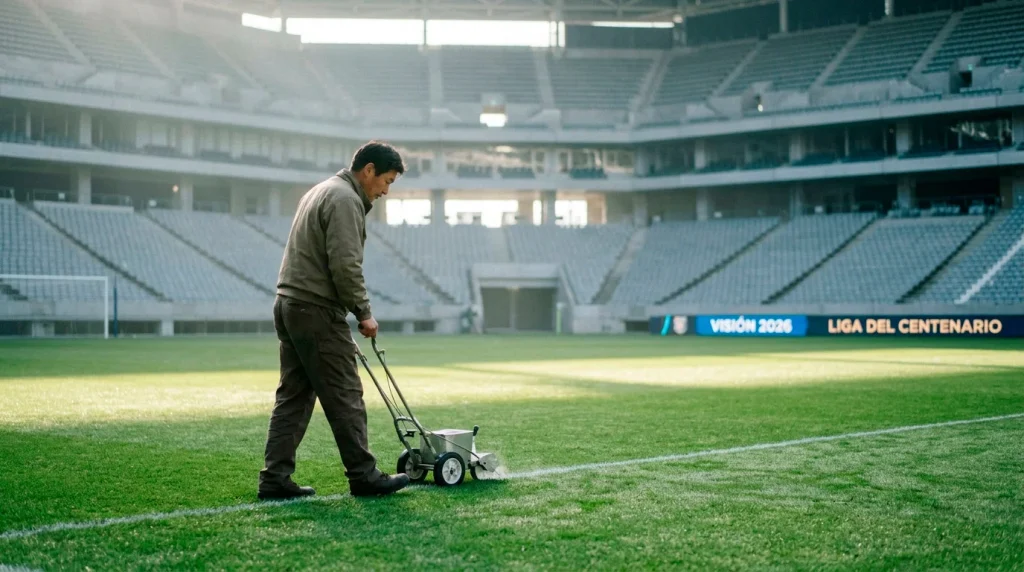 Campo de fútbol japonés preparado para un partido de la J-League