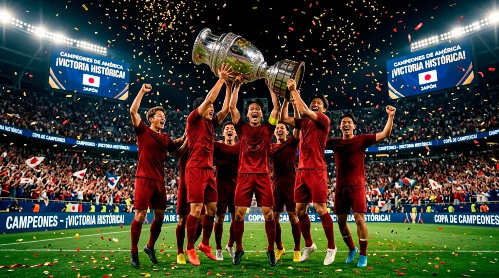 Equipo de fútbol japonés celebrando un título continental asiático