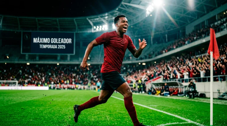Delantero brasileño celebrando un gol con camiseta roja oscura en la J-League