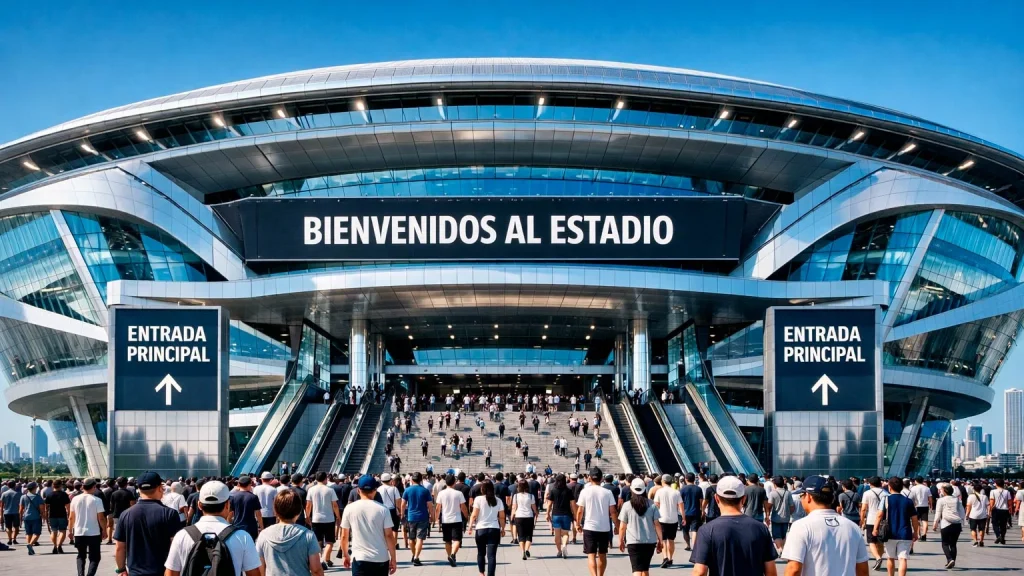 Nissan Stadium de Yokohama visto desde el exterior con su estructura imponente